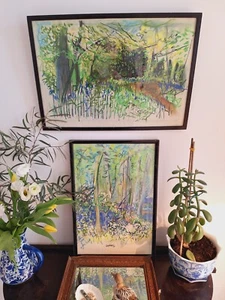 Pair of Original 1978 Douglas Earle, Bluebell Wood Paintings, Signed & Framed - Picture 1 of 7
