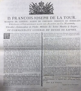 Chasse en Savoie 1771 Chevron Cordon Chambéry Jaume de La Valette M de la Tour