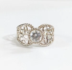 Size 8 CZ clear stone Sterling Silver 925 Openwork Ring - Picture 1 of 10
