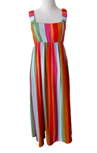 Show Me Your Mumu Fling Midi Dress Multicolor Stripes Sleeveless Pockets Medium - Picture 1 of 19