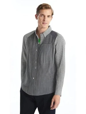 Camisa de manga larga Stafford azul/blanco a rayas en contraste con guinga para hombre mediana Foto 1 de 4