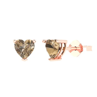 1 cttw Heart Simulated Champagne Diamond Gold-Plated Push Back Stud Earrings - Image 1 of 4