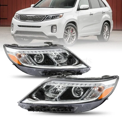 Left+Right Headlights For 2014 2015 Kia Sorento LX Halogen Set Pair W/LED DRL - Image 1 of 4