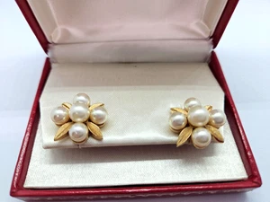 Majorica Kunstperlen Ohrringe goldfarben Clip neu in roter Kunstlederbox - Bild 1 von 5