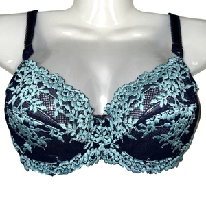 Wacoal Bra 34C Embrace Lace 65191 Underwire Blue Embroidered Flowers Unlined EUC - Picture 1 of 11