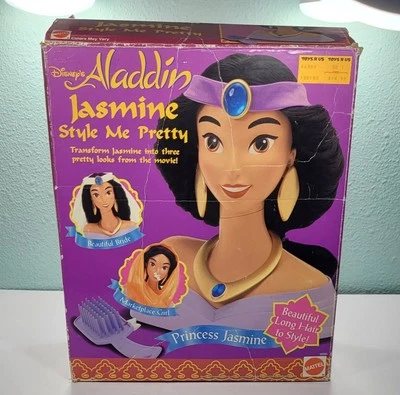 Cabezal de peinado raro vintage Mattel Disney Aladdin Style Me Pretty Jasmine Foto 1 de 4