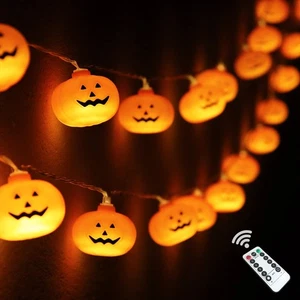 Runleo Halloween Decorations Pumpkin String Lights 30 LED 16.4 FT 8 Modes Tim... - Picture 1 of 8