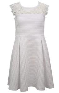 NEW Bonnie Jean Girls Size 7 "WHITE KNIT SKATER" Textured Stripe Lace Dress - Picture 1 of 3