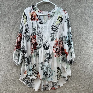 Seven7 Melissa McCarthy Women's Dress Size 1X White Floral V-Neck Long Sleeve - Picture 1 of 11