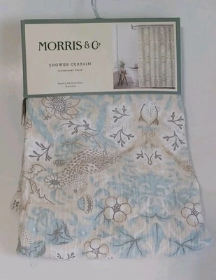 Cortina de ducha Wm Morris & Co Strawberry Thief verde azulado tostado 72x72 texturizada Foto 1 de 2