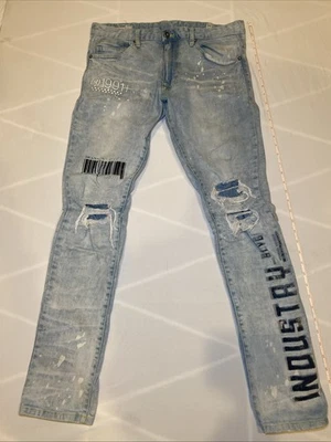 Pantalones de mezclilla Smoke Rise para hombre 34x32 azul claro ajustados desgastados lavado claro motociclista grunge Foto 1 de 4