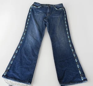 VTG Lauren Ralph Lauren Women’s Beaded Denim Jeans Boho Aztec Southwestern Sz 14 - Picture 1 of 20