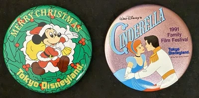 东京迪士尼乐园 3.25 英寸纽扣 1991 年灰姑娘家庭电影节和圣诞节 — 第 1/2 张图片
