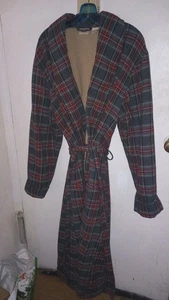 LL Bean 💯  Cotton Plush Sherpa Lined Robe  Plaid Size L Tall Tie Belt Great! - Picture 1 of 5