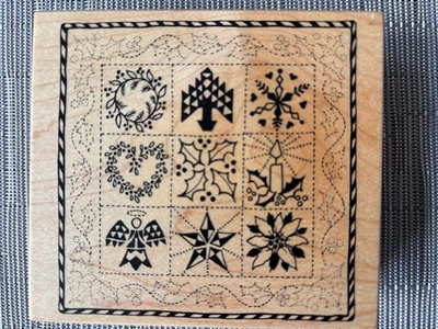 Estampillas de goma de madera montadas PSX de 1995 de colección diseño de edredón de Navidad Foto 1 de 3