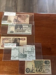 EGYPT Lot Of 5 Notes 1 5 10 20 50  100 Pounds P50 51 54 55 56 Unc VF Nice Set - Picture 1 of 2