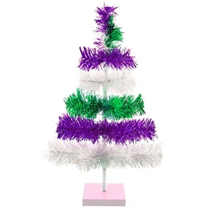 Purple, Green, & White Multicolor Layered Tinsel Christmas Tree Stand Included - Picture 1 of 32