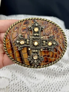 Ladies Large Belt Buckle with Jeweled Cross Western - Picture 1 of 2