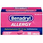 Benadryl Allergy Relief Antihistamine Ultratabs Tablet Small Size 25mg 100 Count