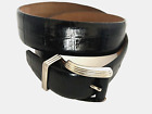 Womens S  ITALIAN Belt Black/Silver Reptile Stamped Leather 31.25 in Tip to Tip