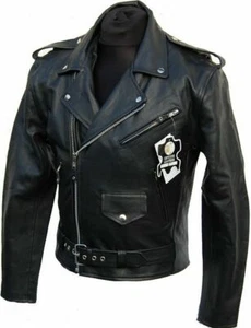 Lederjacke Brando Rindsleder Jacke Leder schwarz Biker Protektoren herausnehmbar - Picture 1 of 9