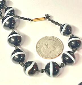Victorian Banded Agate Beads Necklace Antique Vintage