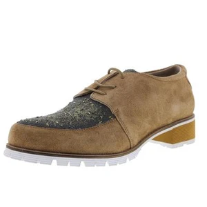 AUSTRALIA LUXE Chestnut Kalia Crystal Embellished Tan Suede Oxford 5 (6) EU 36 - Picture 1 of 4