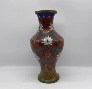 Cloisonne Vase 10 Inch Tall Floral Pattern Chinese Enamel - Picture 1 of 8