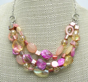 New Genuine Shell Necklace Earring Set in Coral Peach & Pink Tones #N2340 - Picture 1 of 3