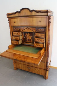 Secretario Biedermeier Louis Philippe 1860 Cerezo incrustaciones viejo Fritz *5013 - Imagen 1 de 10