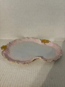 VINTAGE J. P. LIMOGES FRANCE PINK PORCELAIN DRESSER TRAY WITH GOLD LEAVES 12-½" - Picture 1 of 10