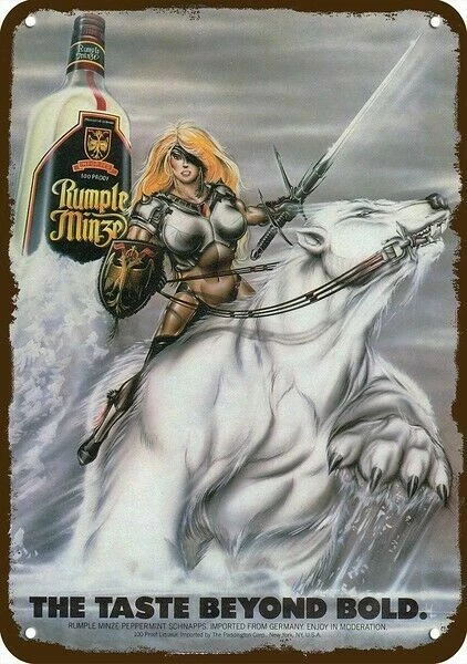 1986 RUMPLE MINZE Sexy Woman & Polar Bear Vnt-Look DECORATIVE REPLICA METAL SIGN - Image 1 of 1