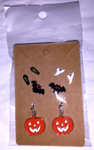Halloween Earrings Set of 4 Vampire Coffins Bats Flying Ghosts Jack-o-Lantern - Picture 1 of 4