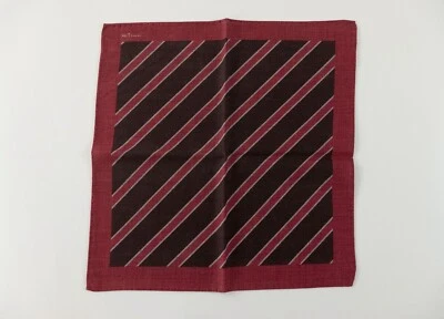 KITON Napoli Borgoña Marrón Hecho a Mano Rayas Diagonales Lana Bolsillo Pañuelo Foto 1 de 3