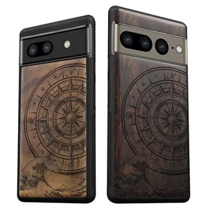 Funda de teléfono de madera para Google Pixel 9 Pro XL 8a 7a 7 Pro 8 Pro 6a cubierta brújula - Imagen 1 de 12