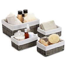Wicker Storage Baskets With Liners 2 Sizes Grey 4 Pieces