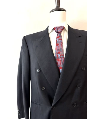 Traje Chaqueta Blazer Canali Milano Doble Pecho 40R Gris Oscuro Lana Texturizada Usado en Excelente Condición Foto 1 de 4