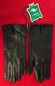 Vtg New Old Stock Guantes Samaniego 1980s Black Leather Sheepskin Gloves Size S - Picture 1 of 5