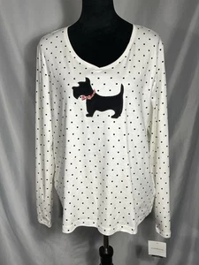 Croft & Barrow Classic Tee Polka Dot Scottie Terrier Dog Long Sleeve Shirt XXL - Picture 1 of 9