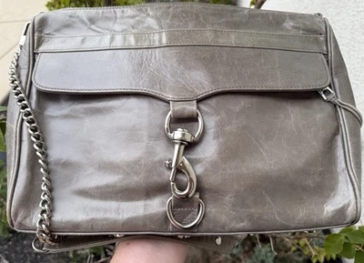 Rebecca Minkoff 经典灰褐色皮革大号斜挎包/手拿包 Mac Daddy 13 X10! — 第 1/4 张图片