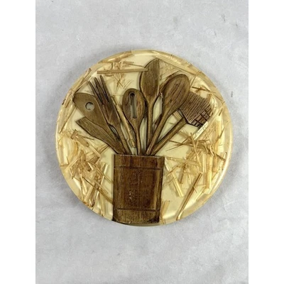 "Utensilios de cocina Colorflo Lucite Trivet placa caliente tema 8"" vintage años 70" Foto 1 de 3