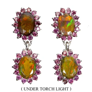 Black Friday 925 Sterling Silver Earrings Oval Black Opal 7x5mm Rhodolite Jewelr - Picture 1 of 13
