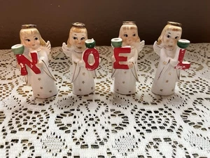 Commodore Japan Heavenly Christmas Noel Angel Candle Holders Figurines W/sticker - Picture 1 of 7