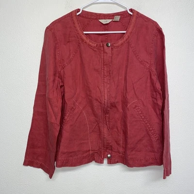 J Jill Jacket Womens Medes Red 100% Linen Button Up Pockets Coat Shacket EUC - Image 1 of 4