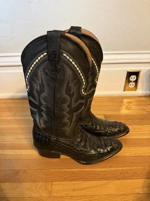 Ferrini Caiman Crocodile Print Western Boot Mens Size 8.5D Black Leather Pull On - Image 1 of 4