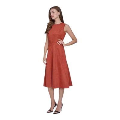 Vestido midi Halston con costuras de estrellas sin mangas de crepé de buceo tallas 6, 8 rojo óxido Foto 1 de 4