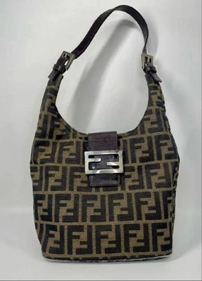 FENDI Zucca Canvas Mamma Baguette Shoulder Bag Black Brown Silver Fair - Image 1 of 4