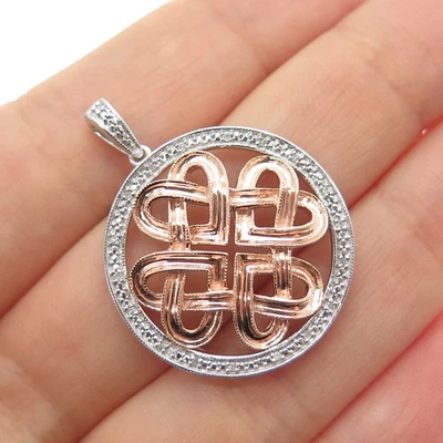 Pingente de nó de coração de diamante real 2 tons prata esterlina 925 Jane Seymour - Imagem 1 de 4