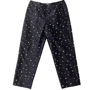 Talbots Pants 8 Navy Pure Silk Cropped Foil Dot Embroidery Fully Lined Shimmer - Picture 1 of 23