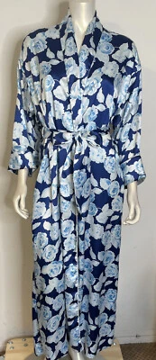 Vintage Christian Dior Saks Blue Floral Long Robe S M Belted Spot - Image 1 of 4